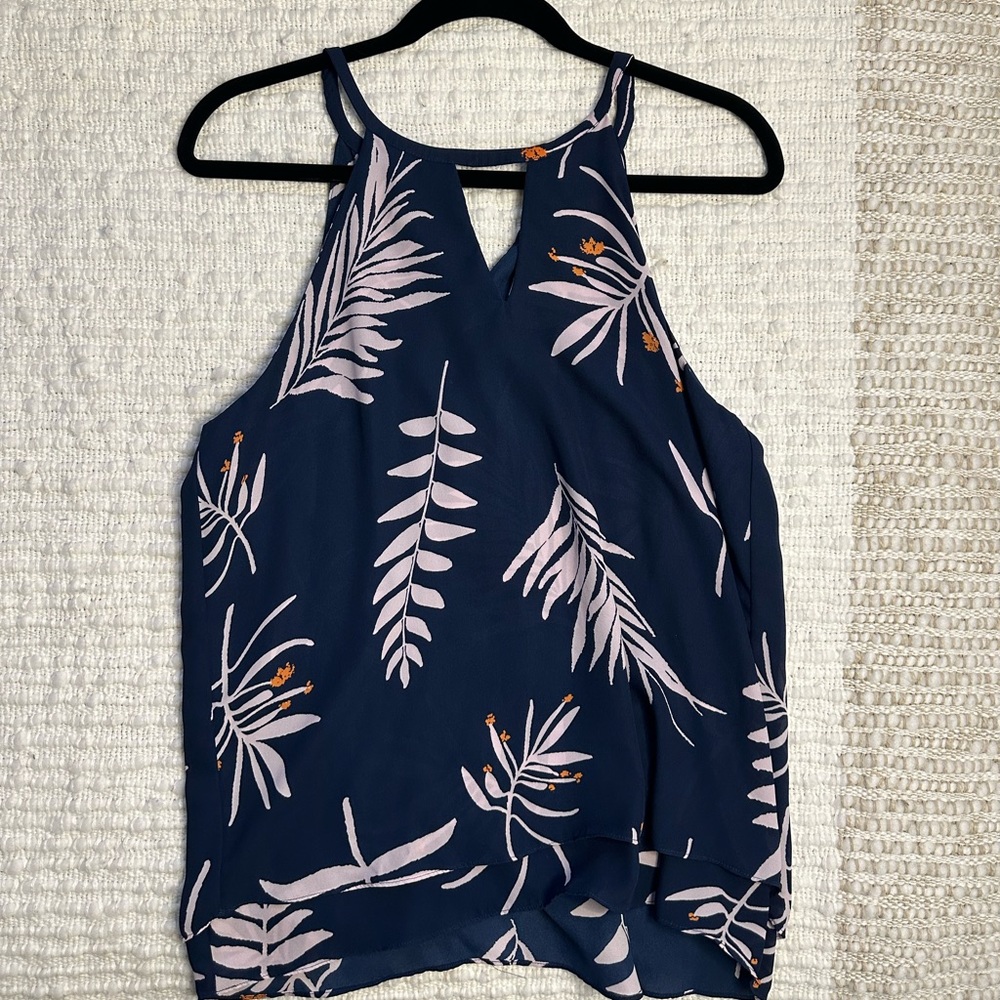 Blue Floral Printed Halter Tank Top